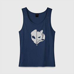 Майка женская хлопок Кошка - инопланетянин, цвет: тёмно-синий