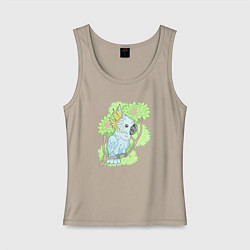 Майка женская хлопок Забавный попугай какаду, цвет: миндальный