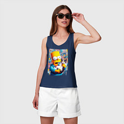 Майка женская хлопок Bart Simpson with a kitten - ai art, цвет: тёмно-синий — фото 2