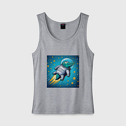 Майка женская хлопок Крокодил летит в космосе, цвет: меланж
