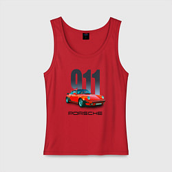 Майка женская хлопок Porsche 911 спортивный немецкий автомобиль, цвет: красный