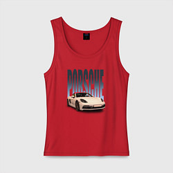 Майка женская хлопок Porsche 911 Turbo винтажный немецкий автомобиль, цвет: красный