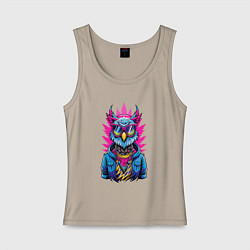 Майка женская хлопок Крутая модная сова, цвет: миндальный