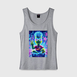 Майка женская хлопок Жест v Барта Симпсона - неоновое просветлённое све, цвет: меланж