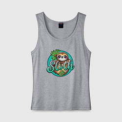 Майка женская хлопок Ленивец с надписью, цвет: меланж