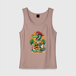 Майка женская хлопок Крокодил играет на гитаре жарким летом, цвет: пыльно-розовый