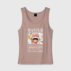 Майка женская хлопок Monkey D Luffy - wanted, цвет: пыльно-розовый