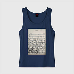 Майка женская хлопок Страшный сон музыканта - хаос нот, цвет: тёмно-синий