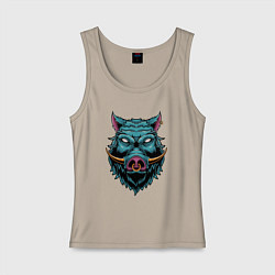 Майка женская хлопок Boar angry, цвет: миндальный