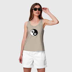Майка женская хлопок Инь ян символ квадробика, цвет: миндальный — фото 2