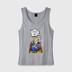 Майка женская хлопок Vault boy in the fire, цвет: меланж