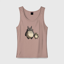 Майка женская хлопок Парочка Тоторо, цвет: пыльно-розовый