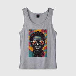 Майка женская хлопок Арт портрет в очках, цвет: меланж