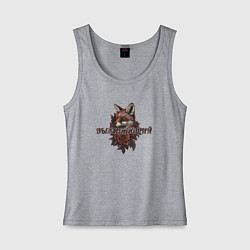 Майка женская хлопок Выжидающий лис в розах, цвет: меланж