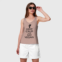 Майка женская хлопок Keep Calm & Go Vegan, цвет: пыльно-розовый — фото 2