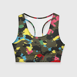 Топик спортивный женский Цветной камуфляж, цвет: 3D-принт