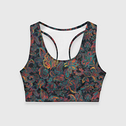 Топик спортивный женский Узор пейсли на черном, цвет: 3D-принт