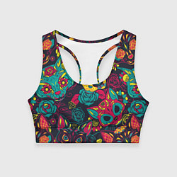 Топик спортивный женский Мексиканский день мёртвых у кошек, цвет: 3D-принт