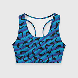 Топик спортивный женский Черные акулы паттерн, цвет: 3D-принт