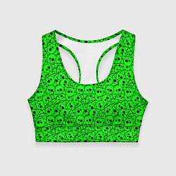 Женский спортивный топ Черепа на кислотно-зеленом фоне