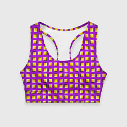 Топик спортивный женский Фиолетовый Фон с Желтыми Квадратами Иллюзия Движен, цвет: 3D-принт