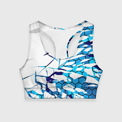 Топик спортивный женский 3D ВЗРЫВ ПЛИТ Белые и синие осколки, цвет: 3D-принт