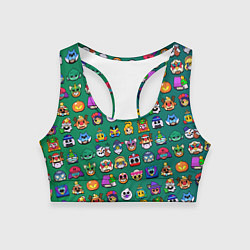 Топик спортивный женский Значки на скины Бравл Старс Brawl Зеленый градиент, цвет: 3D-принт