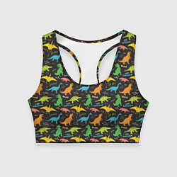Женский спортивный топ Разноцветные Динозавры