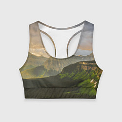 Топик спортивный женский Горы, лес, небо, цвет: 3D-принт
