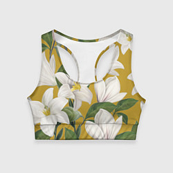 Топик спортивный женский Цветы Белые Лилии, цвет: 3D-принт