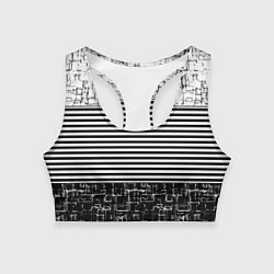 Топик спортивный женский Черно-белый комбинированный абстрактный с полосаты, цвет: 3D-принт