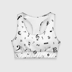 Топик спортивный женский Нотные Знаки Черные на Белом, цвет: 3D-принт