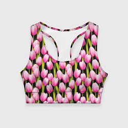 Топик спортивный женский Цветы Розовые Тюльпаны, цвет: 3D-принт