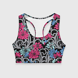 Топик спортивный женский Цветочный летний паттерн Fashion trend, цвет: 3D-принт