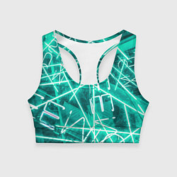 Топик спортивный женский Неоновые лучи и неоновые надписи - Светло-зелёный, цвет: 3D-принт