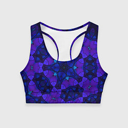 Топик спортивный женский Калейдоскоп -геометрический сине-фиолетовый узор, цвет: 3D-принт