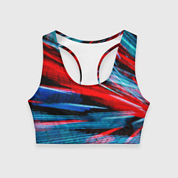 Топик спортивный женский Неоновые прерывающиеся линии - Красный и голубой, цвет: 3D-принт
