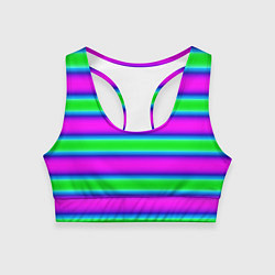 Женский спортивный топ Зеленый и фиолетовые яркие неоновые полосы striped