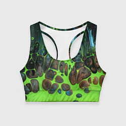 Топик спортивный женский Неоновый песок и камни - Зелёный, цвет: 3D-принт