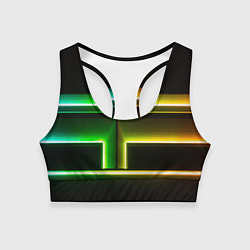 Топик спортивный женский Неоновые фигуры и линии - Зелёный и жёлтый, цвет: 3D-принт