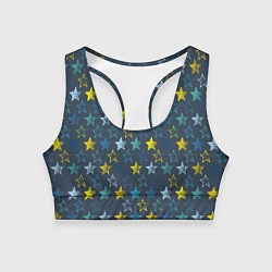 Топик спортивный женский Парад звезд на синем фоне, цвет: 3D-принт