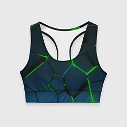 Топик спортивный женский Разлом зеленых неоновых плит - геометрия, цвет: 3D-принт