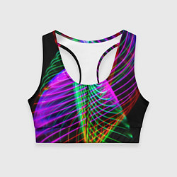 Топик спортивный женский Абстрактное множество неоновых лучей, цвет: 3D-принт