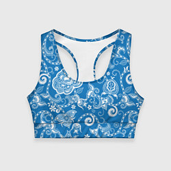 Топик спортивный женский Голубое кружево, цвет: 3D-принт