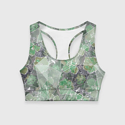 Топик спортивный женский Зеленые цветы на сером мраморном фоне, цвет: 3D-принт