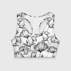 Женский спортивный топ Графичные цветы на белом фоне
