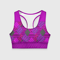 Топик спортивный женский Малиновый комбинированный узор пэчворк, цвет: 3D-принт