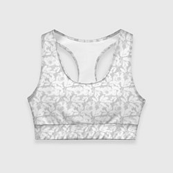 Топик спортивный женский Белые цветы на светло сером, цвет: 3D-принт
