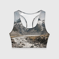 Топик спортивный женский Горы и река с камнями, цвет: 3D-принт