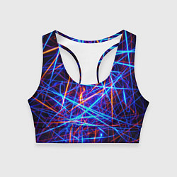 Топик спортивный женский Красно-синие неоновые линии, цвет: 3D-принт